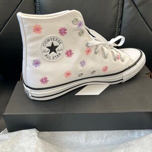 Converse Kids High-Top Sneakers - White with Pink and Purple Flowers